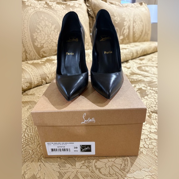 Christian Louboutin Black Leather Pointed Stiletto with Red Script Walk A Mile - Picture 4 of 7